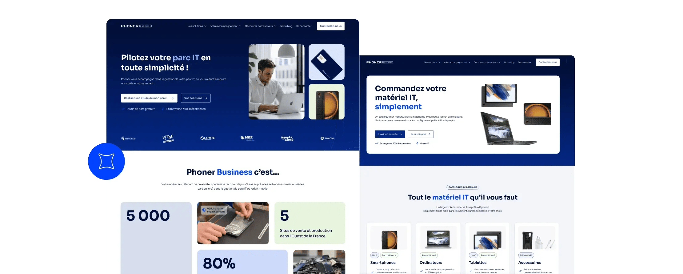 visuels du site web de phoner