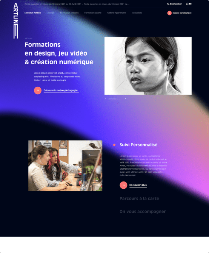 Page d'accueil web Institut Artline