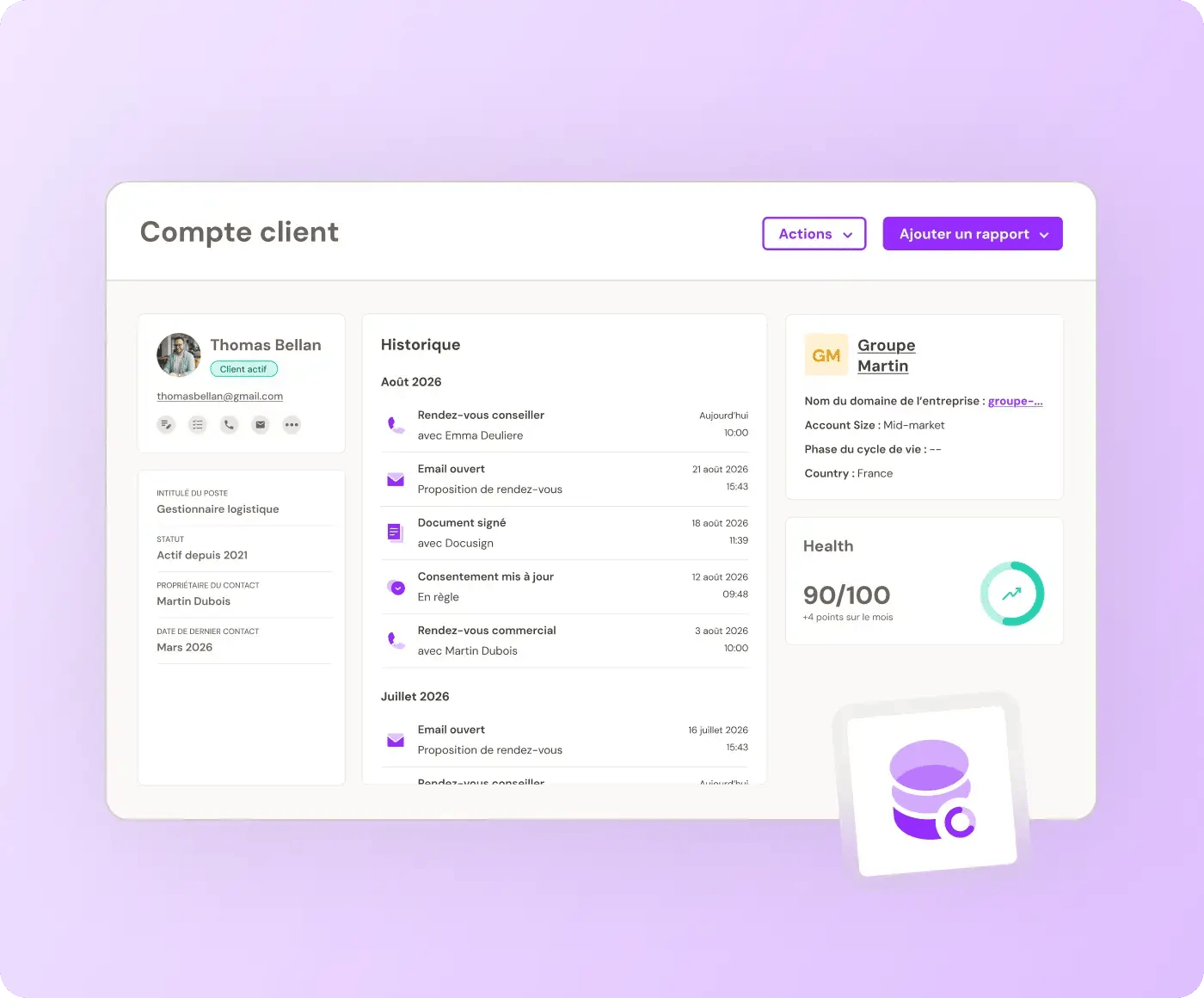 Un compte client complet sur HubSpot