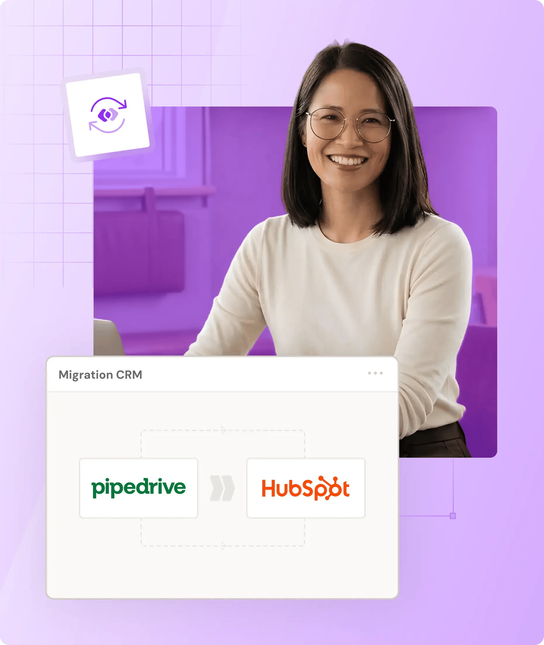 Femme souriante illustrant la migration CRM de Pipedrive vers HubSpot.
