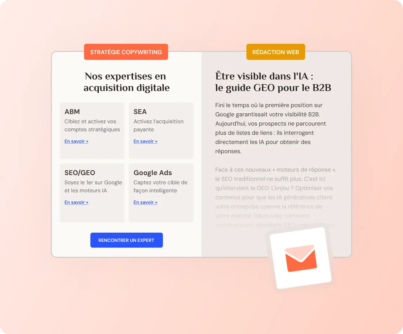 Visuel montrant la différence entre le copywriting et la rédaction web