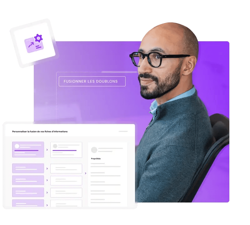 Illustration de la vue de personnalisation de fusion des fiches d'infos HubSpot