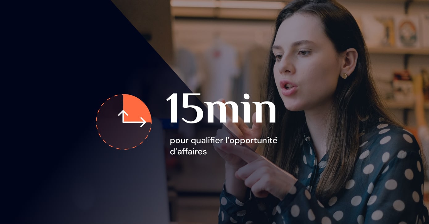 Horloge qui représente 15 min pour qualifier l'opportunité d'affaires