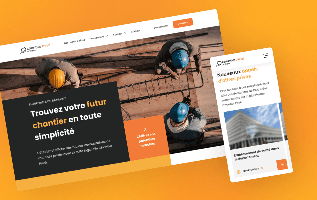 Exemple du responsive de la page appel d'offres de Chantier Privé