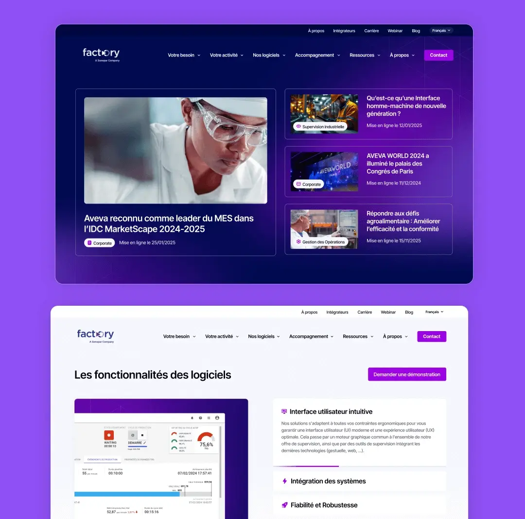 Visuel illustrations du site web de Factory Software