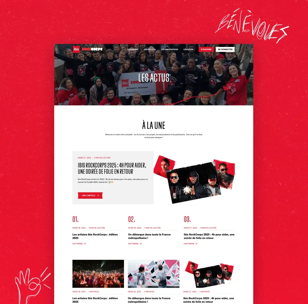 page du site web d'ibis RockCorps 