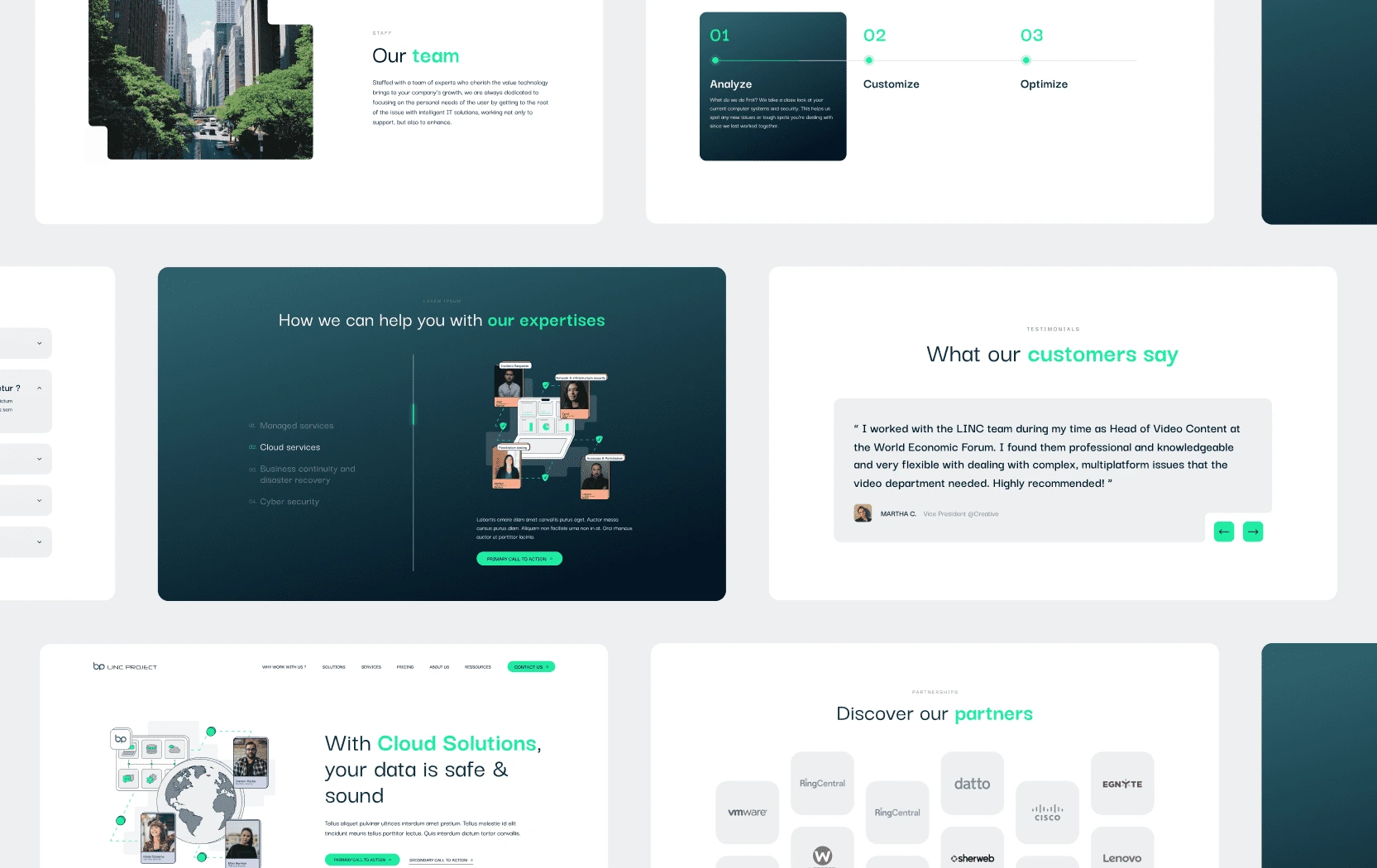 Exemples des pages du site LINC Project
