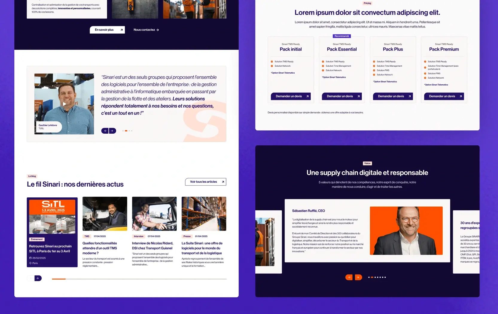 Visuels du site réalisé pour Sinari