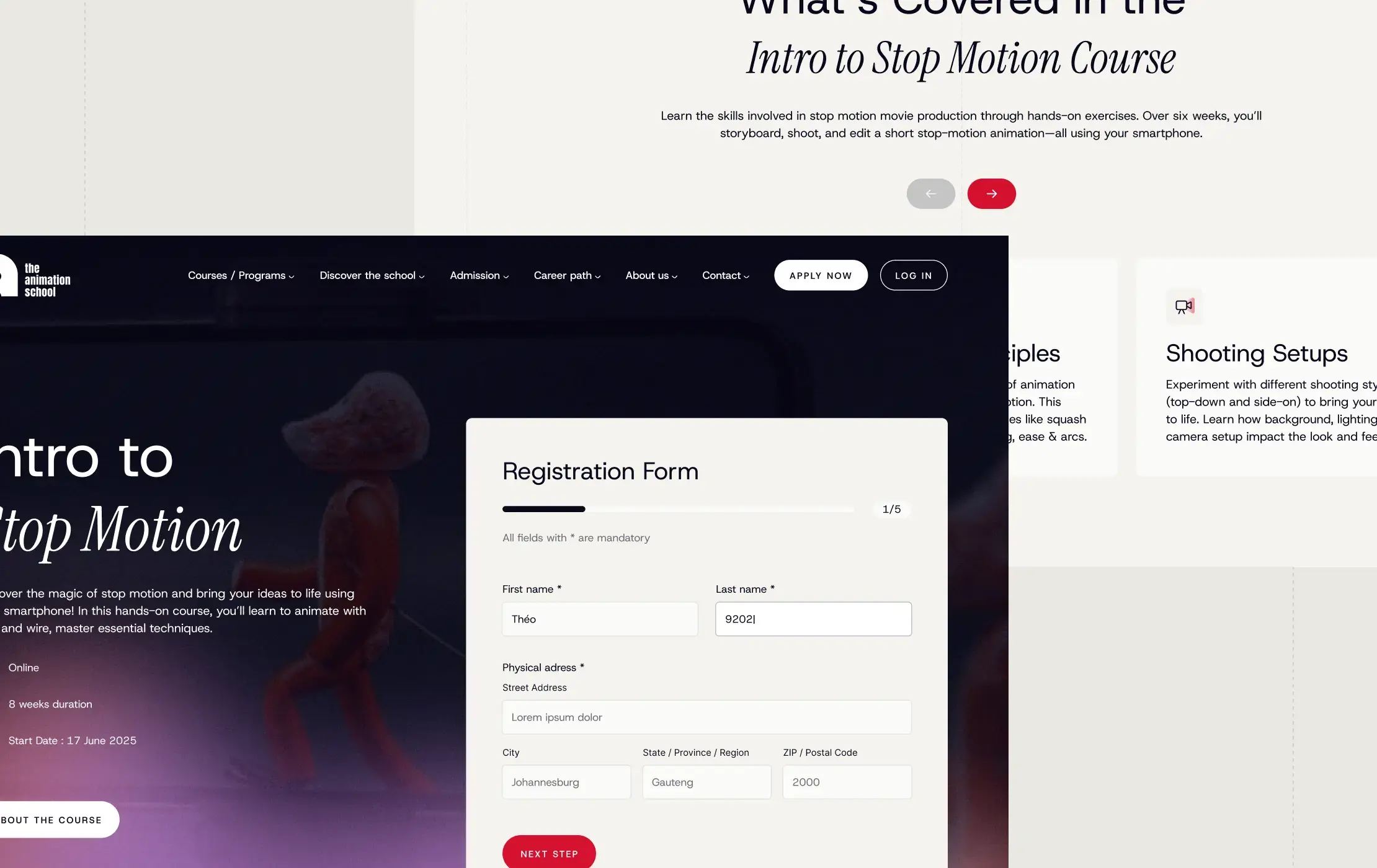 Page inscription The Animation School