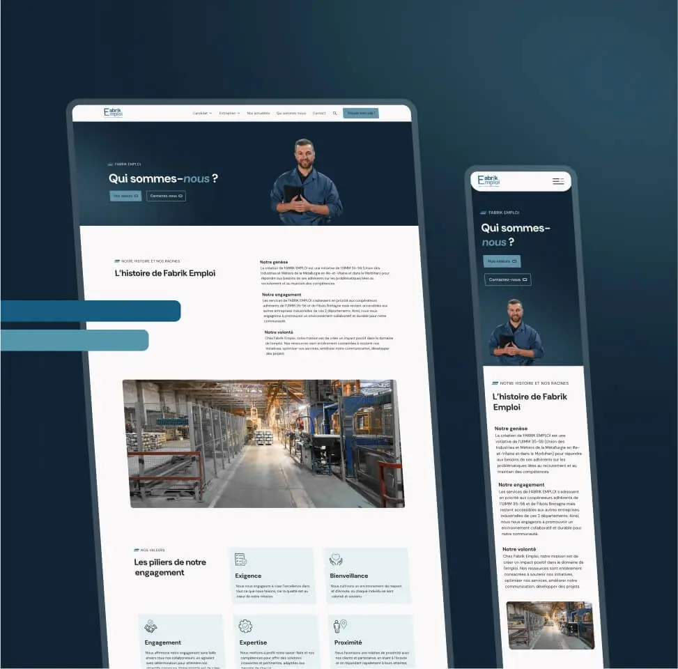 Visuel page qui sommes nous Fabrik Emploi desktop et responsive