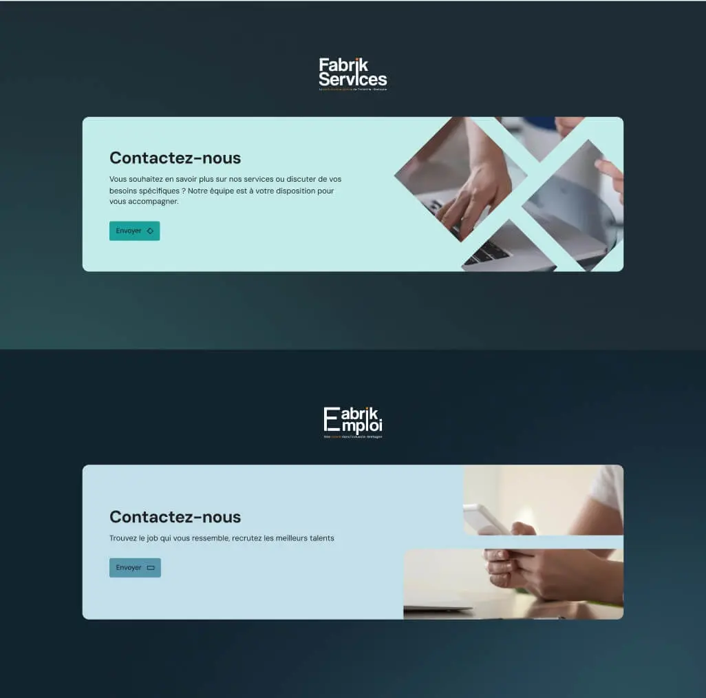 Visuels contact Fabrik Service et Fabrik Emploi