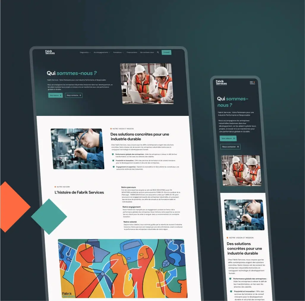 Visuel page qui somme nous Fabrik Service desktop et responsive